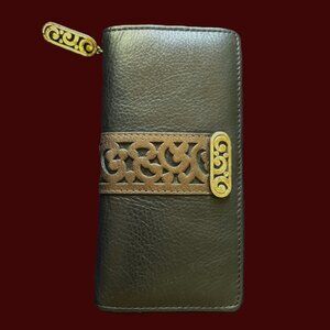 Vintage Brighton Barbados Black Soft Leather Continental Wallet Silver EUC